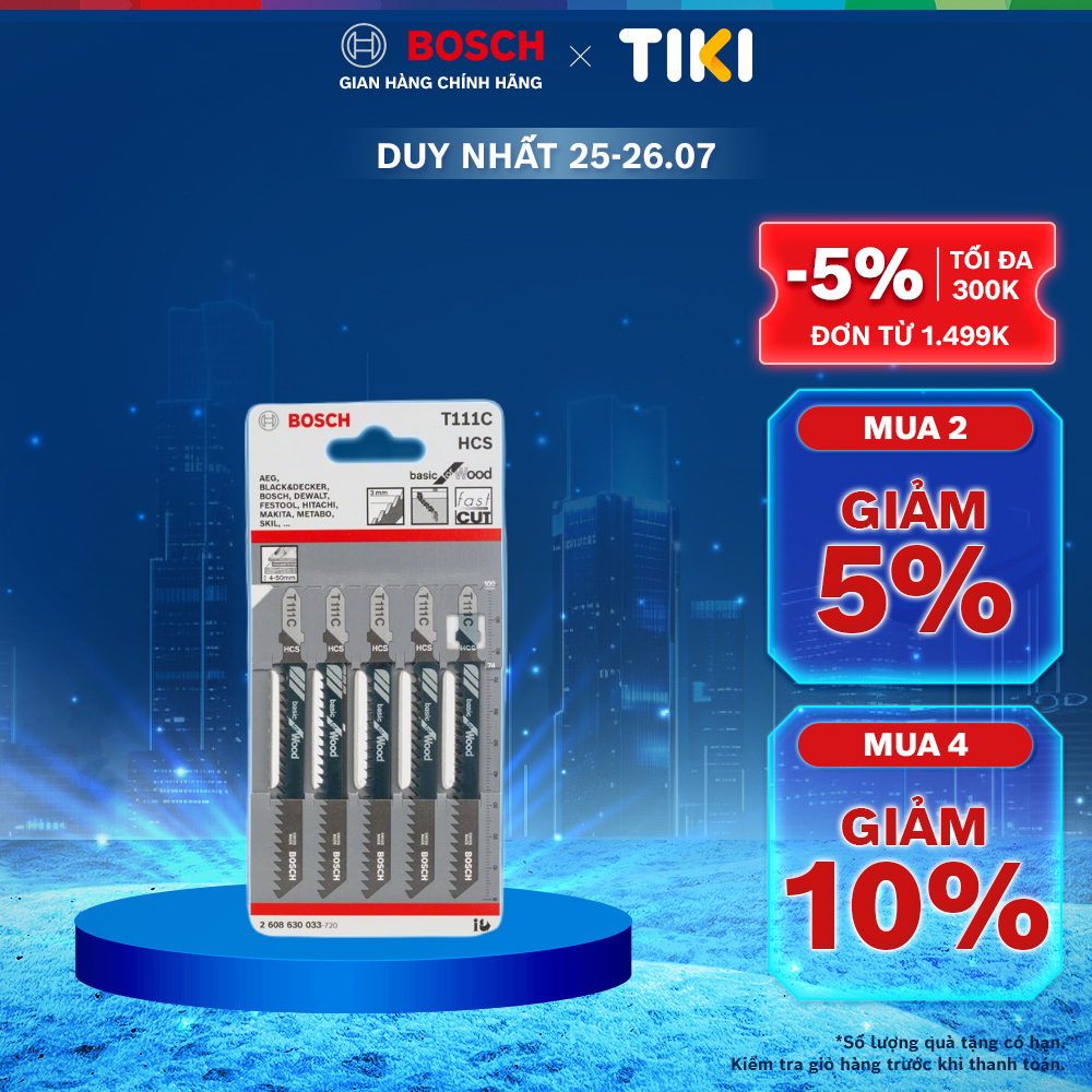 Lưỡi Cưa Lọng T Bosch bộ 5 lưỡi
