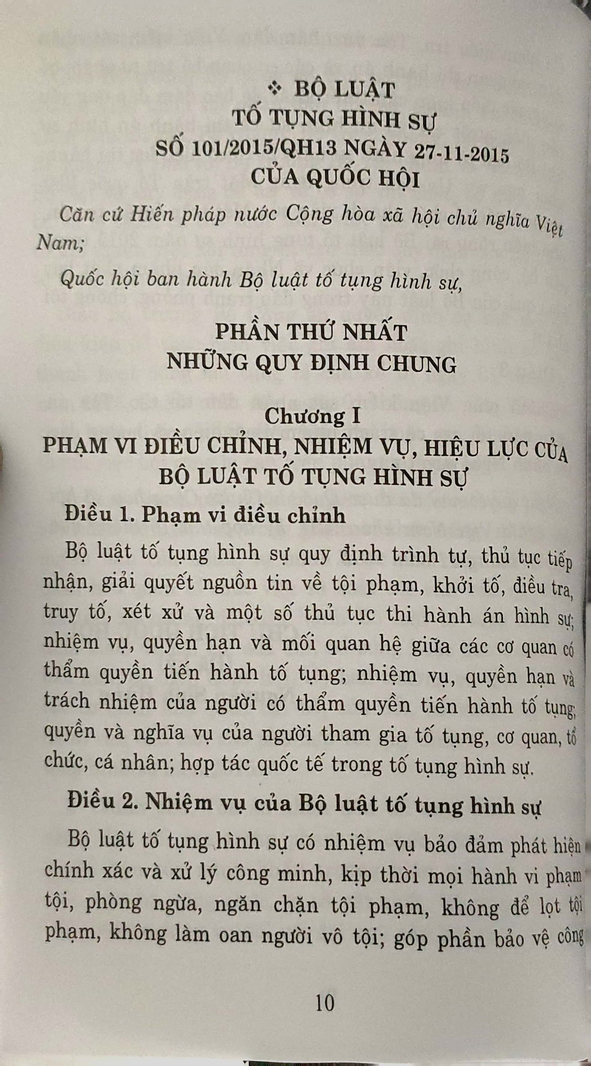 Bộ luật tố tụng hình sự (Áp dụng từ 01-07-2016)