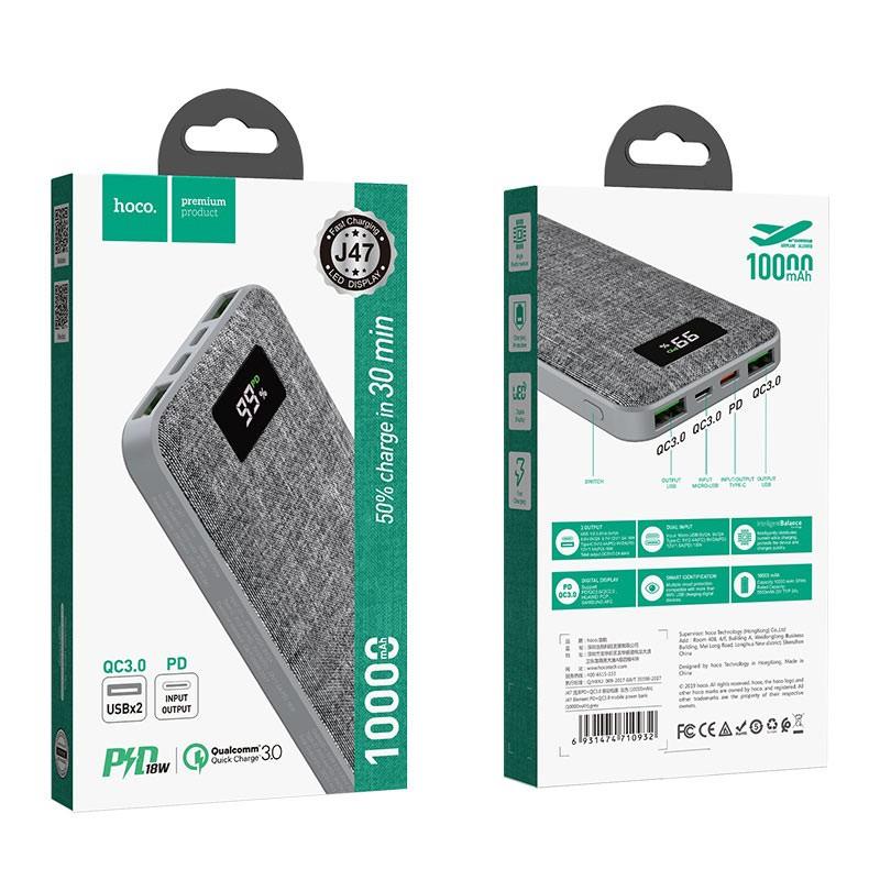 Pin sạc dự phòng Hoco J47 cổng PD + QC3.0 dung lượng 10.000mAh Dành cho iPhone IP 7 8 Plus X Xs 11 12 Pro Max Samsung  Hàng Chính Hãng