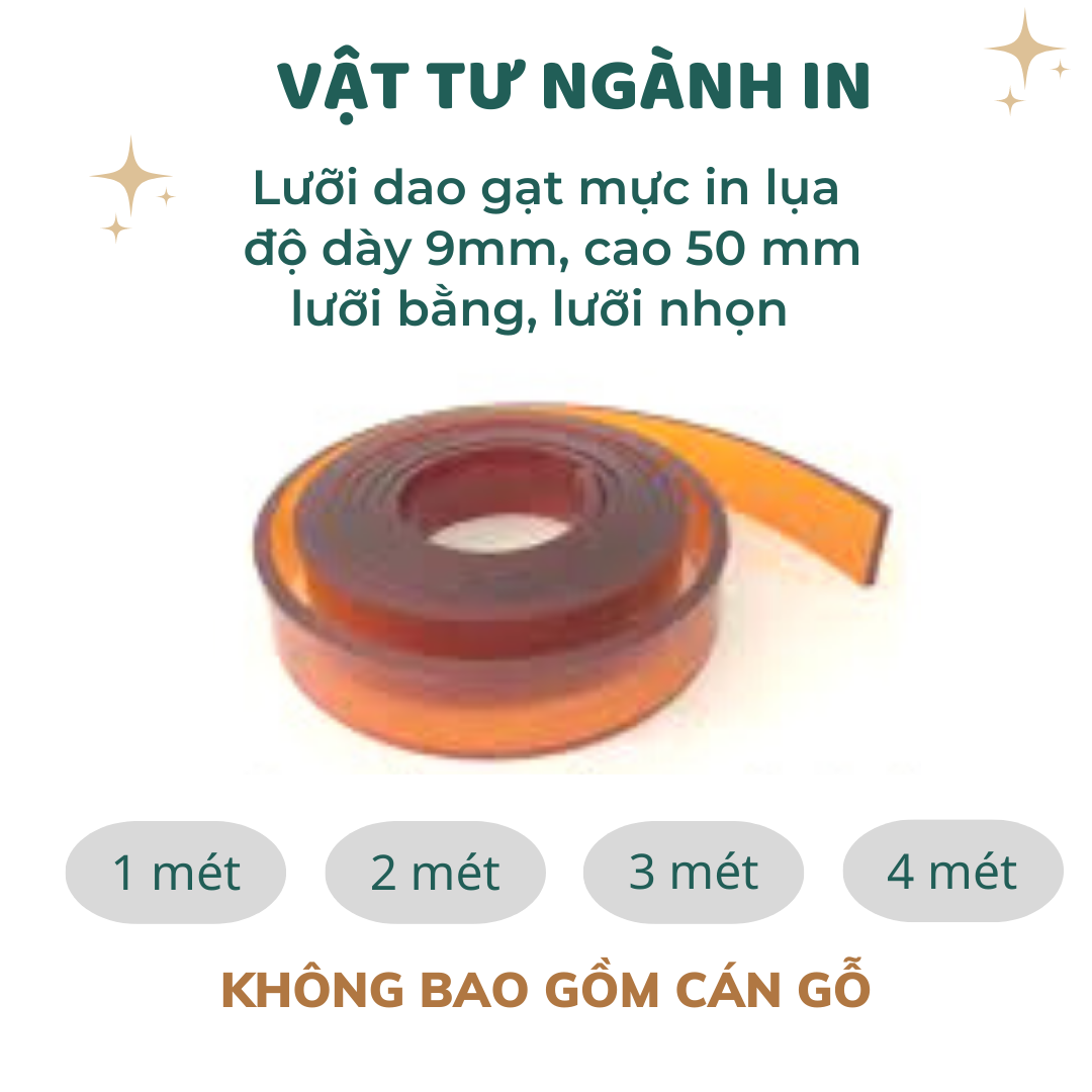 Lưỡi dao gạt mực in lụa độ dày 9mm, cao 50mm, lưỡi bằng, lưỡi nhọn