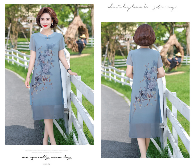 Đầm Voan Tay Ngắn Mùa Hè Thanh Lịch Cho Mẹ VH29 - Hàng Quảng Châu Cao Cấp