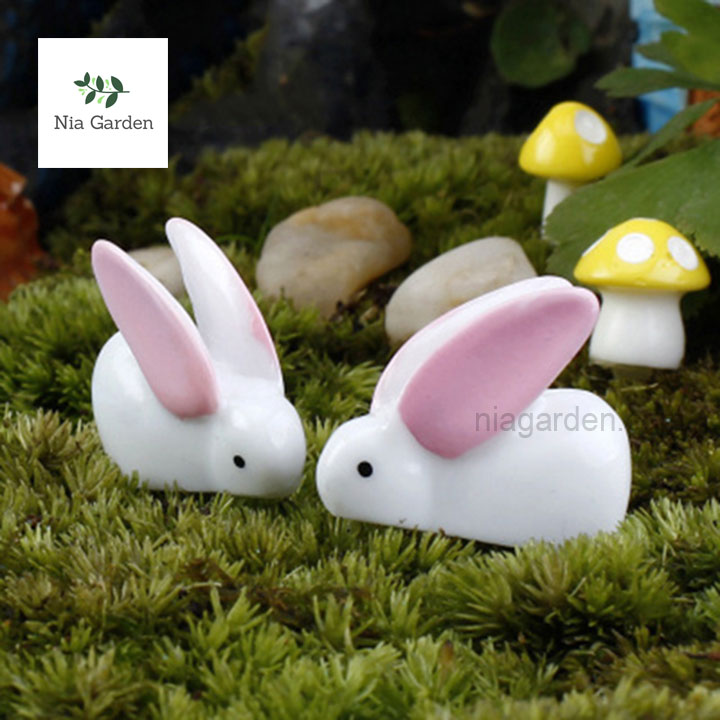 Phụ kiện thỏ trắng tai dài trang trí tiểu cảnh terrarium, chậu cây cảnh