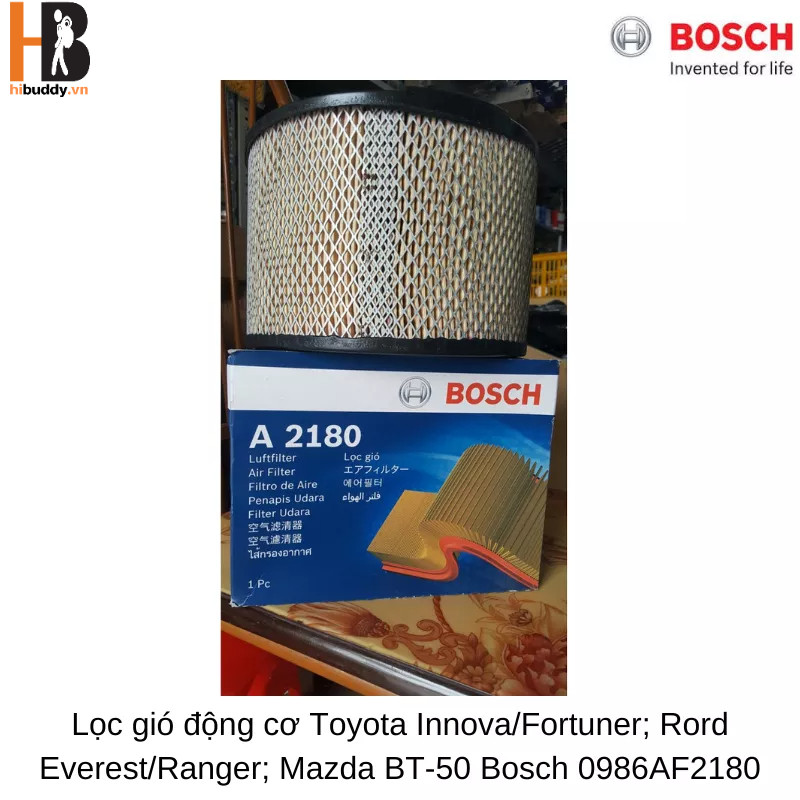 Lọc gió động cơ BOSCH A2180 Dành cho xe Toyota Innova / Fortuner; Rord Everest / Ranger, Mazda BT-50