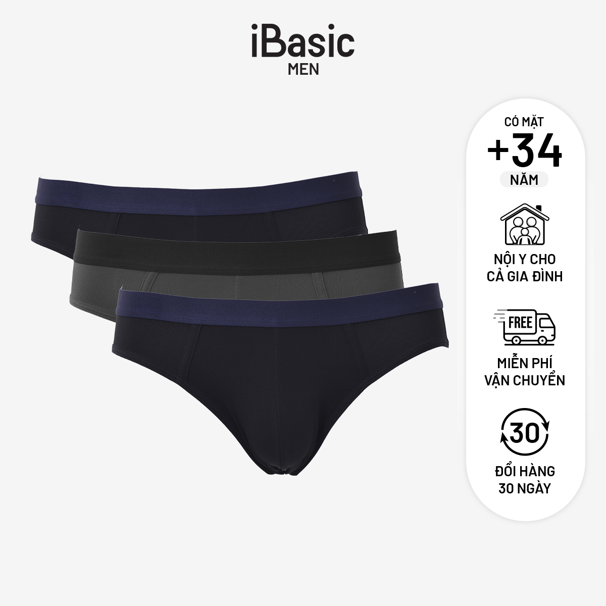 Combo 3 Quần lót nam iBasic phom brief cotton USA kháng khuẩn poly logo IB PANM117