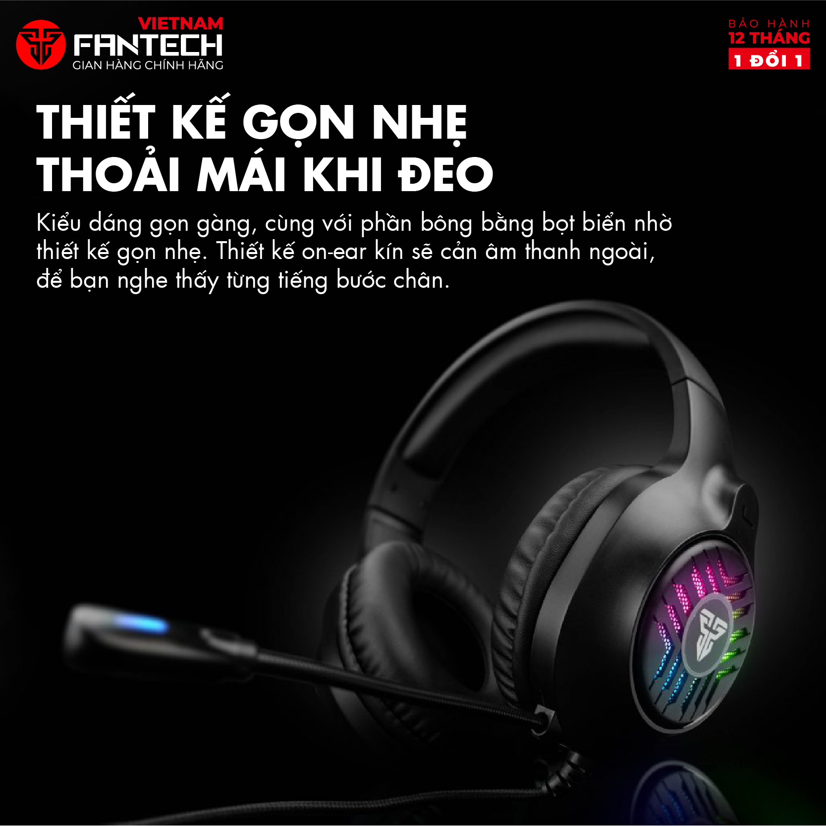 Tai nghe gaming Fantech MH87 Đèn LED RGB, Micro chống ồn - Chân cắm USB + 3.5mm - Hàng chính hãng