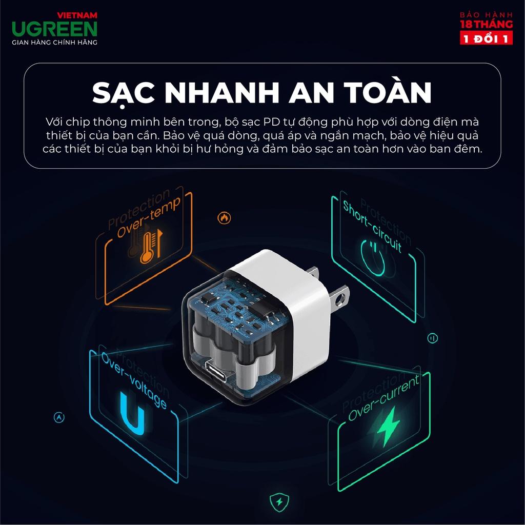 Củ sạc nhanh 20W UGREEN 10219 Cổng sạc nhanh PD 3.0, QC 4.0 Thiết kế nhỏ gọn, chân cắm US- Hàng chính hãng