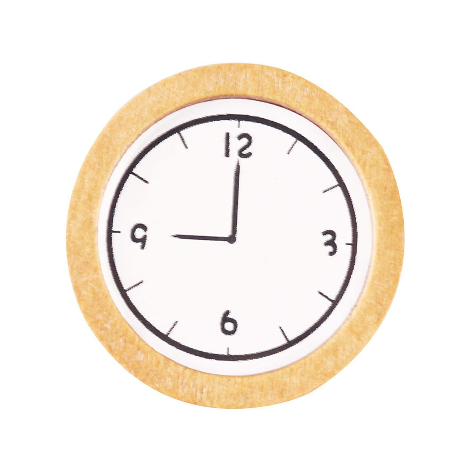 2PCS Round Wood Wall Clock Miniature for 1:12 Dollhouse Furniture Model Toy