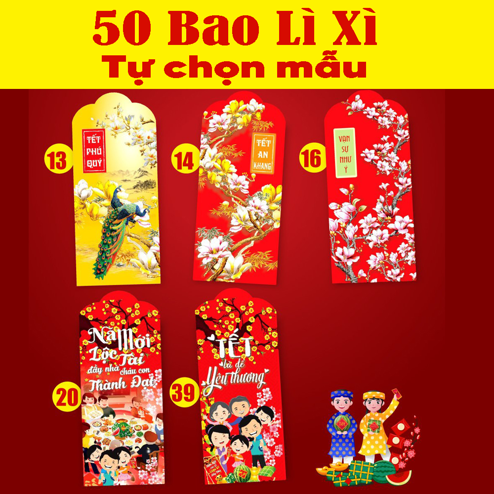 Combo 10 Bao Lì Xì Tết Quý Mão 2023 Cao Cấp - Chúc Năm Mới Trọn Vẹn Yêu Thương, Phát Tài Phát Lộc / Combo Trẻ Trung Lgn