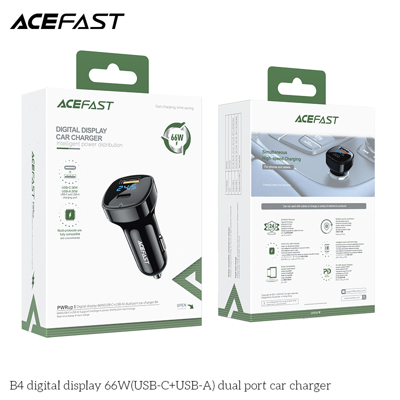 Sạc ô tô Acefast 66W 2 cổng USB-C + USB-A - B4 Hàng chính hãng Acefast