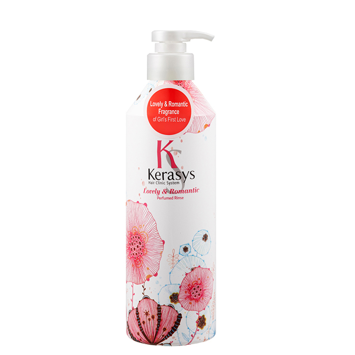 Dầu xả nước hoa Kerasys Lovely &amp; Romantic hương hoa nhài, cúc Hàn Quốc 600ml + Móc khoá