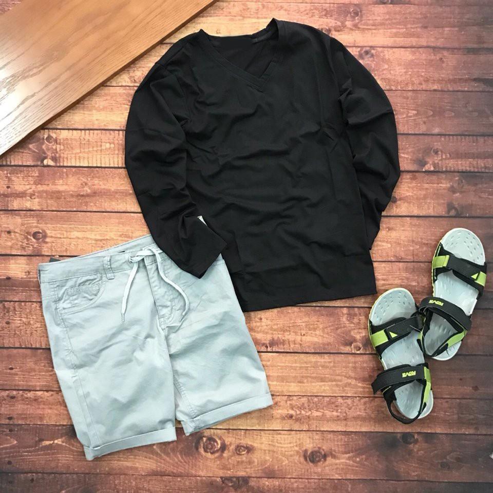 Áo thun thu đông nam cao cấp tay dài cổ tim chất cotton thun lạnh dáng body thời trang