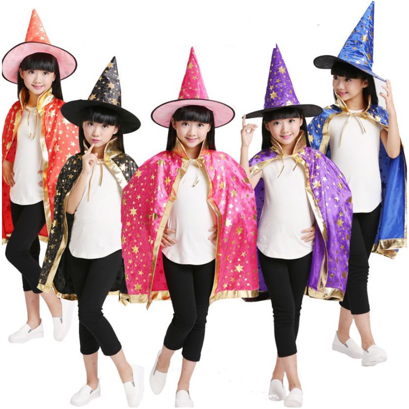 Set áo choàng phù thủy kèm mũ hóa trang Halloween áo 80cm