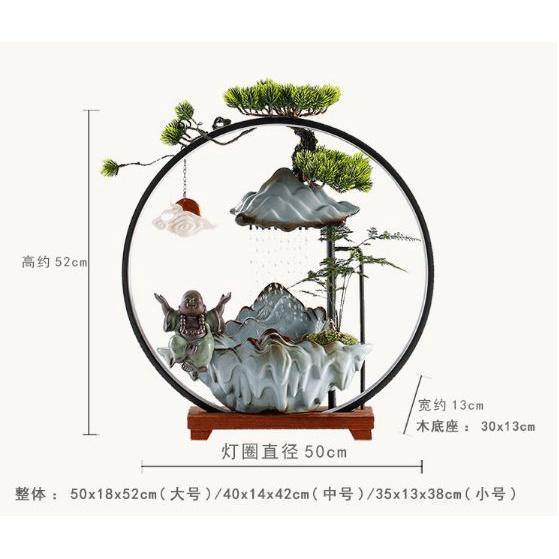 Thác khói trầm hương đèn Led có đài phun nước tự động, tiểu cảnh thác nước để bàn