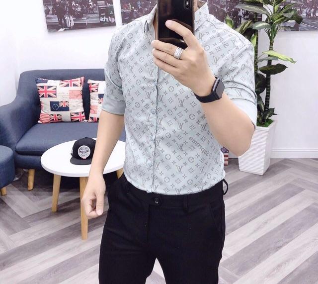 Áo sơ mi nam dài tay cao cấp họa tiết logo L Full đều