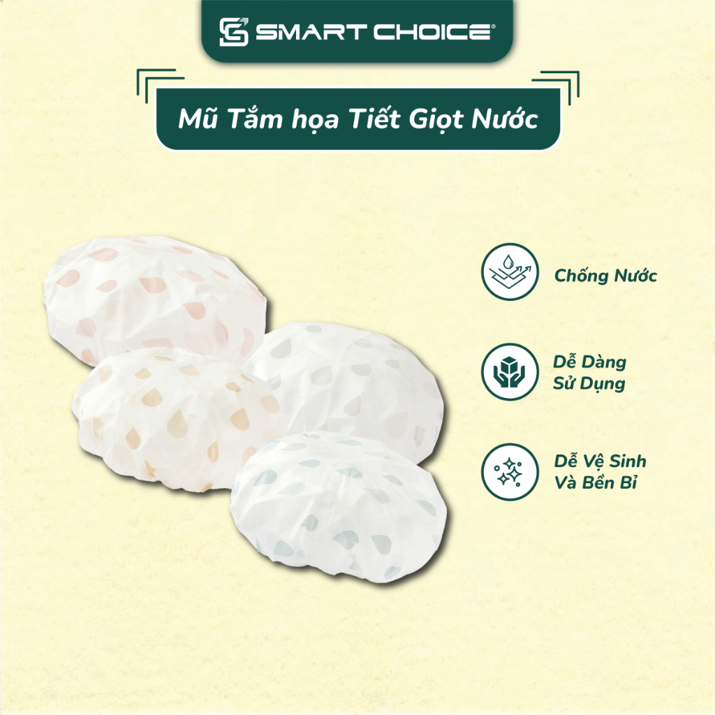 Mũ Tắm Hoạ Tiết Giọt Nước SMARTCHOICE 4 Màu Cao Cấp Tiện Dụng Cho Nhà Tắm
