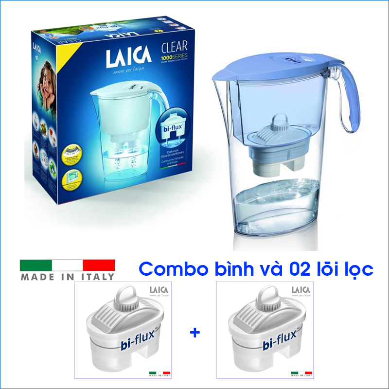 Combo Bình lọc nước LAICA J11A - Xanh biển và 02 Lõi lọc nước (MADE IN ITALY)