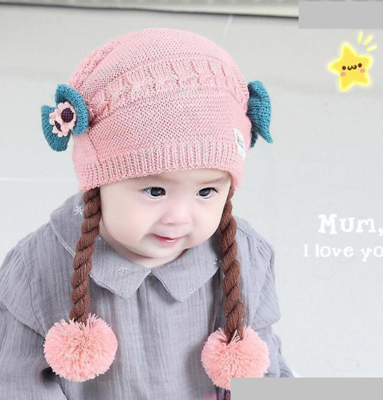 Mũ len cho bé gái cực xinh, nón len trẻ em gắn nơ tóc cho bé