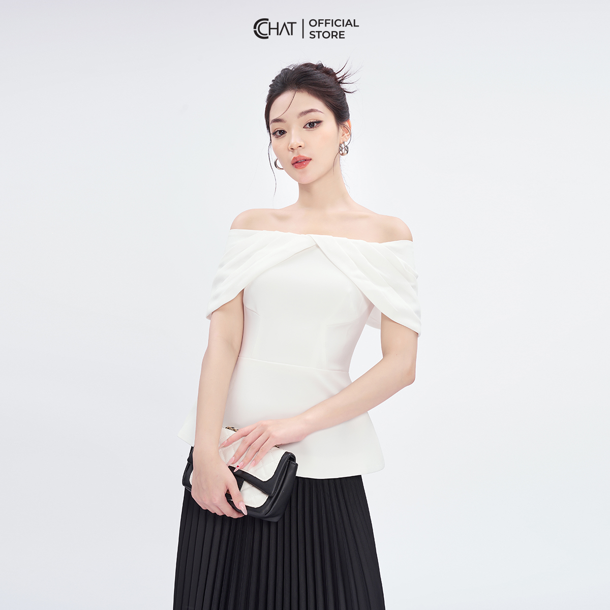Áo Kiểu Nữ  Dáng Peplum Trễ Vai Xếp Nếp Chất Tuytsi Cao Cấp 53ANS2018PT