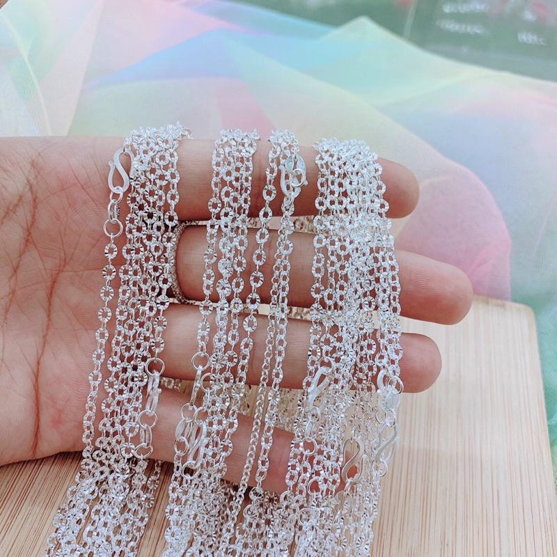 Dây chuyền chữ O phay, dây xoắn k phay, dây dẹt xoắn cho bé yêu dài 36-37 cm chuẩn bạc ta nguyên chất