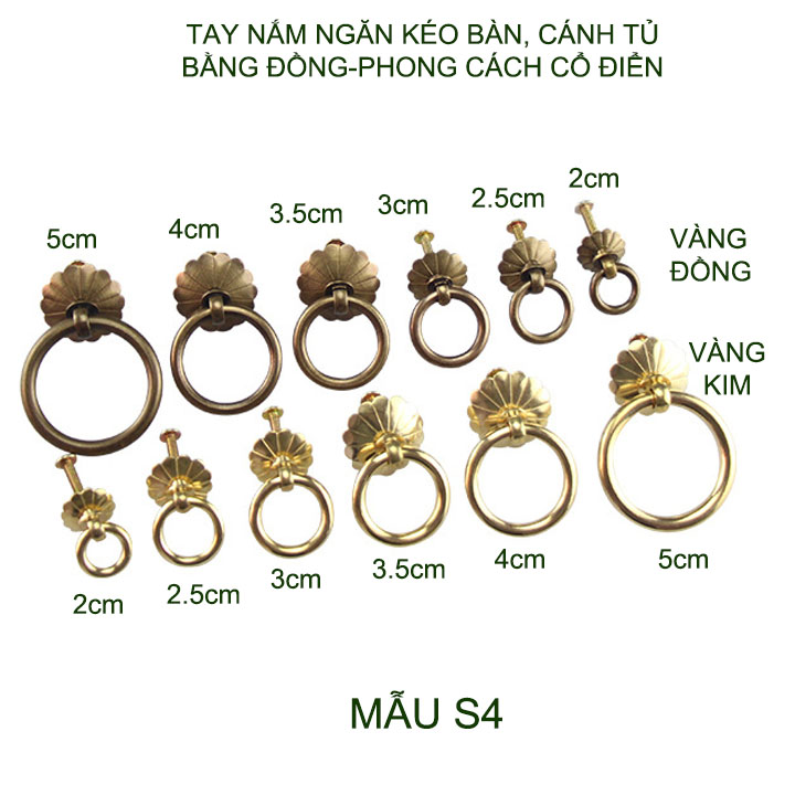 01 Tay nắm cửa, ngăn kéo bàn làm bằng đồng đặc phong cách cổ điển (mẫu S4)