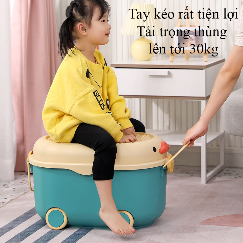 Thùng đựng đồ chơi cho bé  KAVY NO.8809 hình con vịt có bánh xe, tay cầm nắp thùng xếp lego có thể đựng quần áo, sách vở