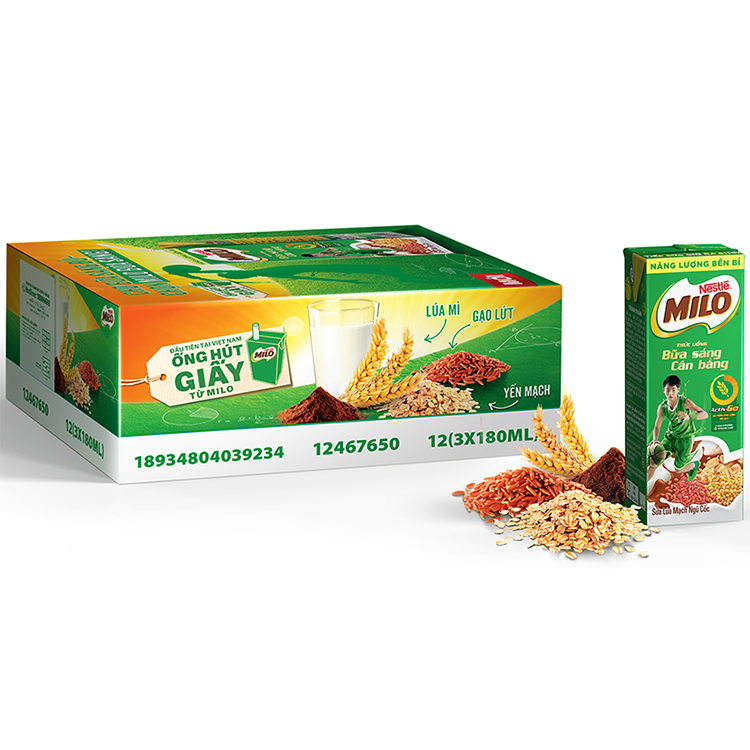 Combo 2 thùng sữa lúa mạch Nestlé MILO bữa sáng (36 hộp x 180ml) [Tặng 1 trái banh Milo]