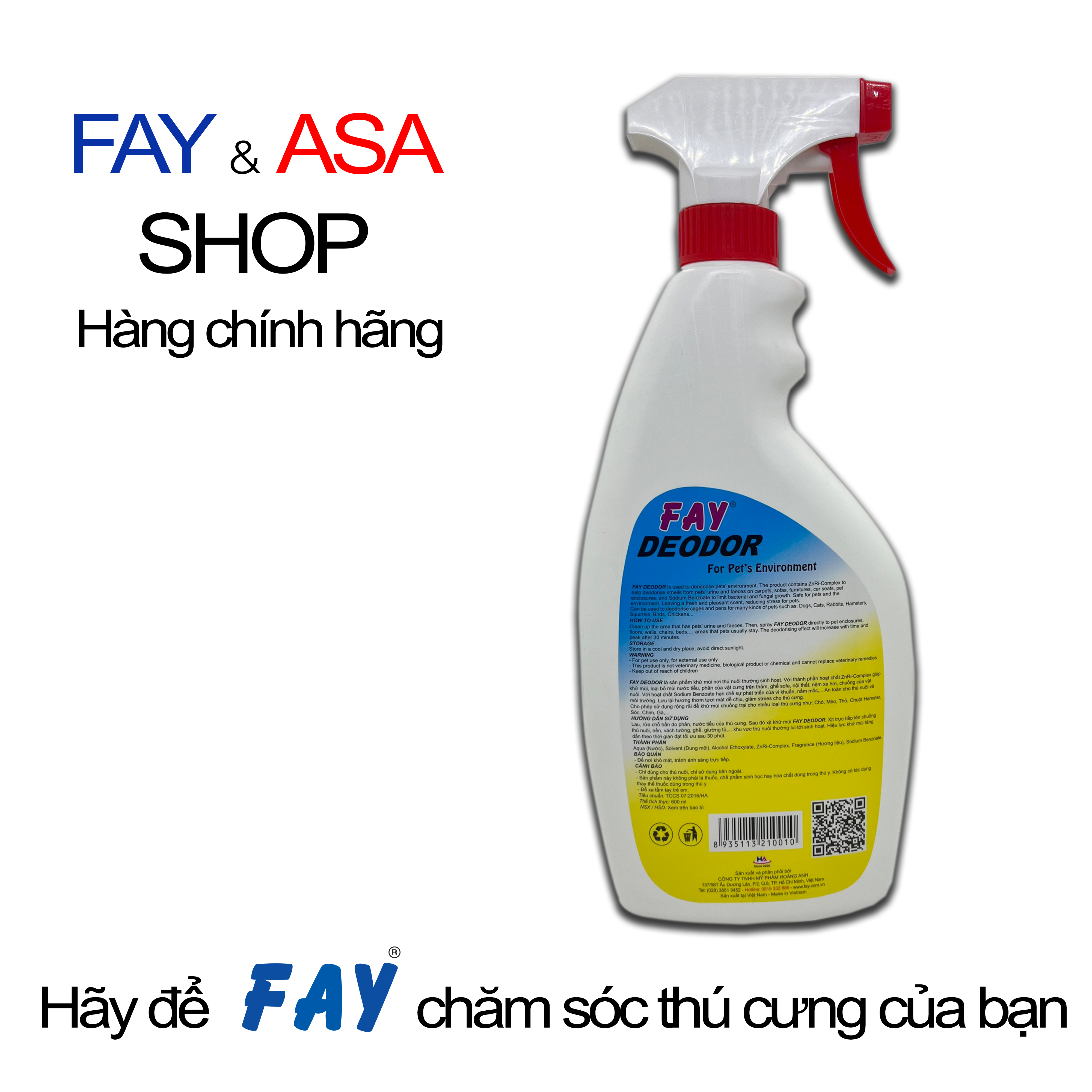 Xịt Khử Mùi Chuồng Trại Fay Deodor 600ml khử mùi, vệ sinh chuồng trại Chó, mèo