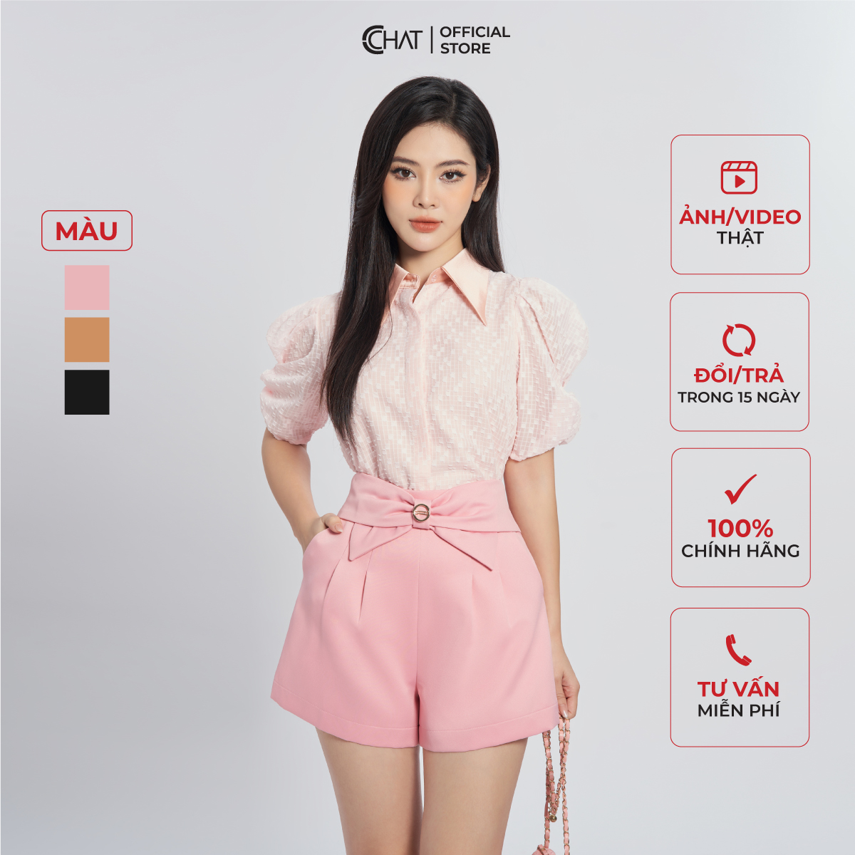 Quần Đùi Nữ  Nơ Kiểu 2 Ly Chất Tafta Cao Cấp Mềm Mịn 13ONB2009AT