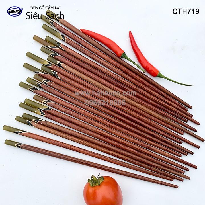 Đũa gỗ Cẩm Lai - Đầu Cẩm thạch chéo một màu (10 đôi/Hộp) CTH719 - Tặng hộp đẹp làm quà biếu