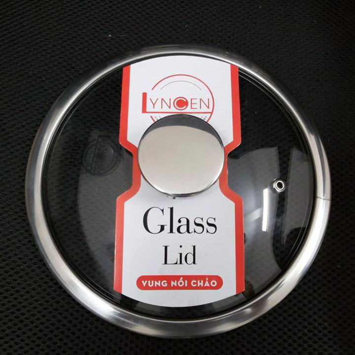 Nắp vung nồi chảo kính cường lực viền inox Lyncen xuất Nhật size 16/18/20/22/24/26/28/30cm