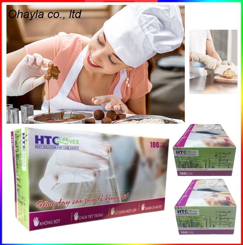 Găng tay y tế HTC cao su Latex, không bột 100 cái/hộp.