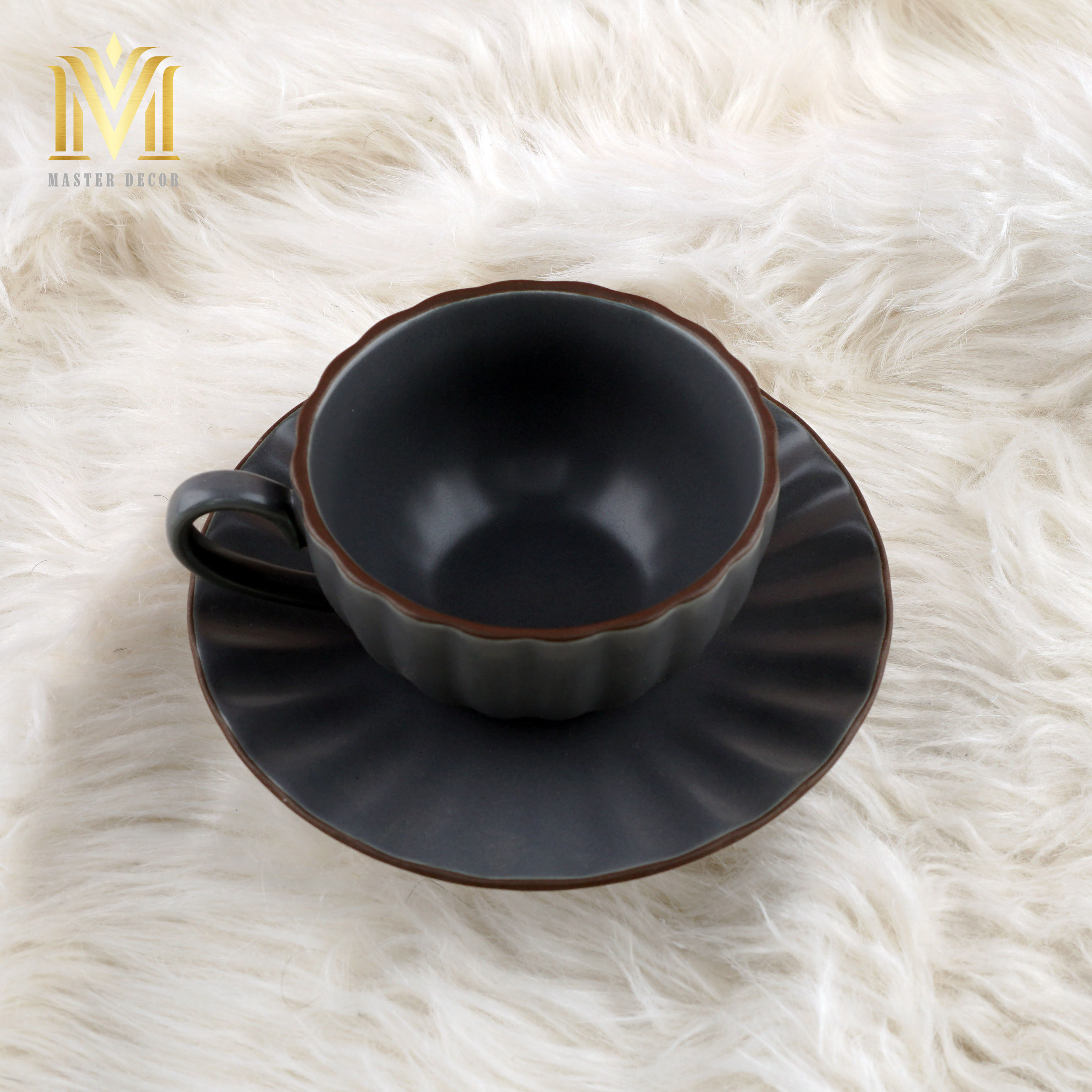 TÁCH SỨ CAO CẤP TS01G MÀU ĐEN NHÁM VIỀN NÂU CAFE TRANG NHÃ