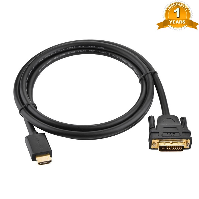 Cáp HDMI sang DVI 24+1 Ugreen 30116 10135 10136 10137 HD106 màu đen ( dùng 2 chiều) Hàng chính hãng