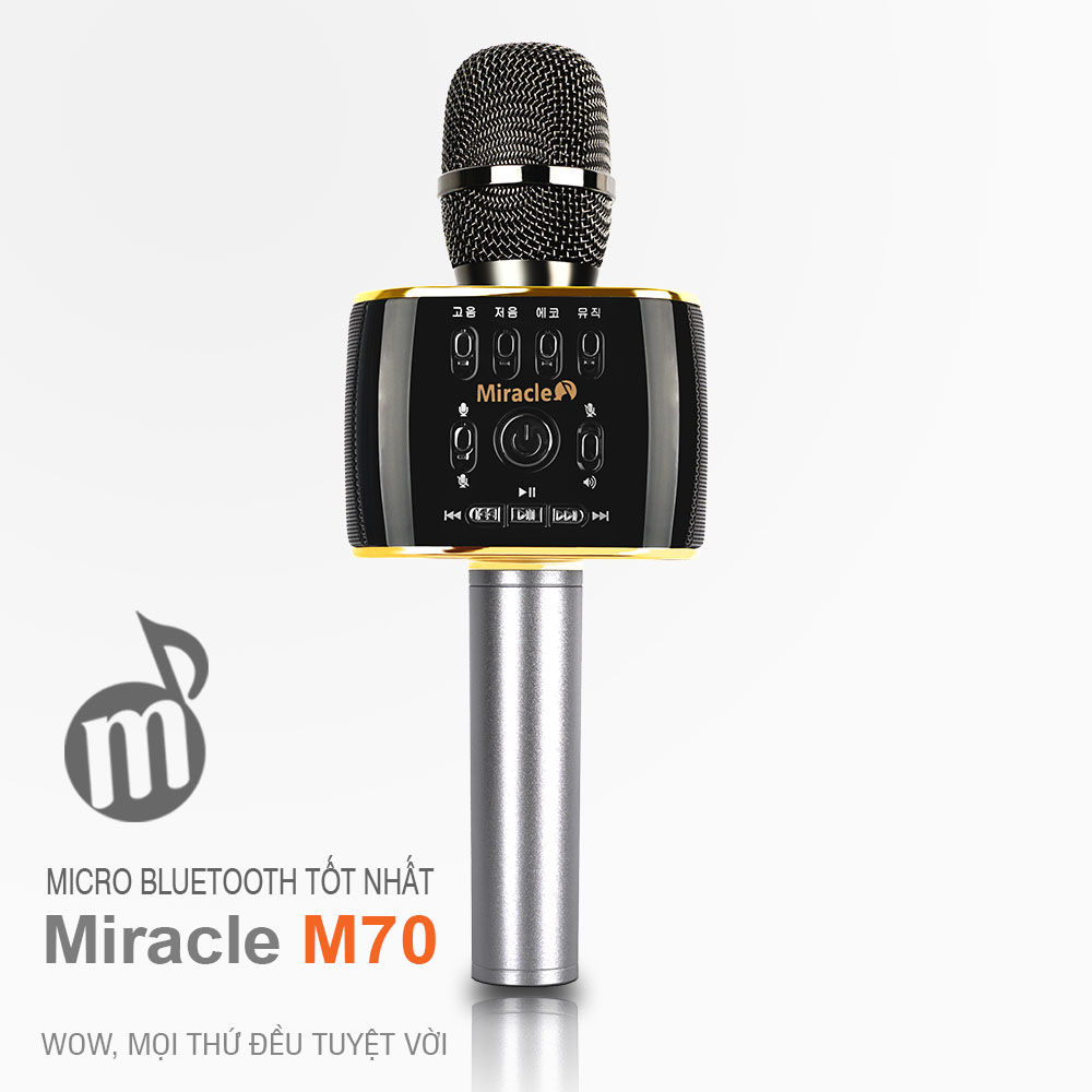 MICRO KARAOKE BLUETOOTH HÀN QUỐC MIRACLE M70 ,Hát trên nền nhạc ca sỹ trình bày, kết nối 2 micro M70 trên cùng một điện thoại để song ca - Hàng Chính Hãng