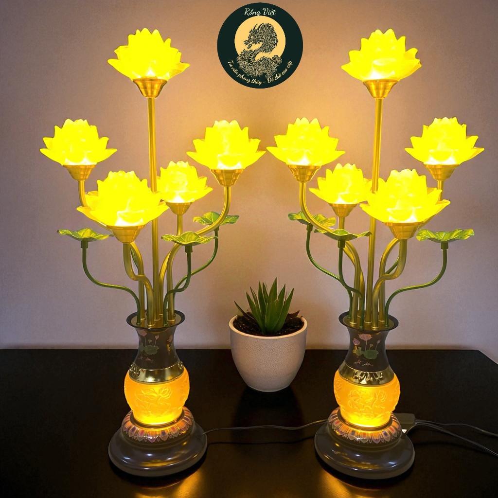 Đèn thờ 5 bông hoa sen gấm đỏ RỒNG VIỆT - Sang trọng, hoàn hảo cho không gian thờ cúng tôn nghiêm.