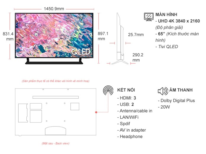 Smart Tivi QLED Samsung 4K 65 inch QA65Q60BAKXXV