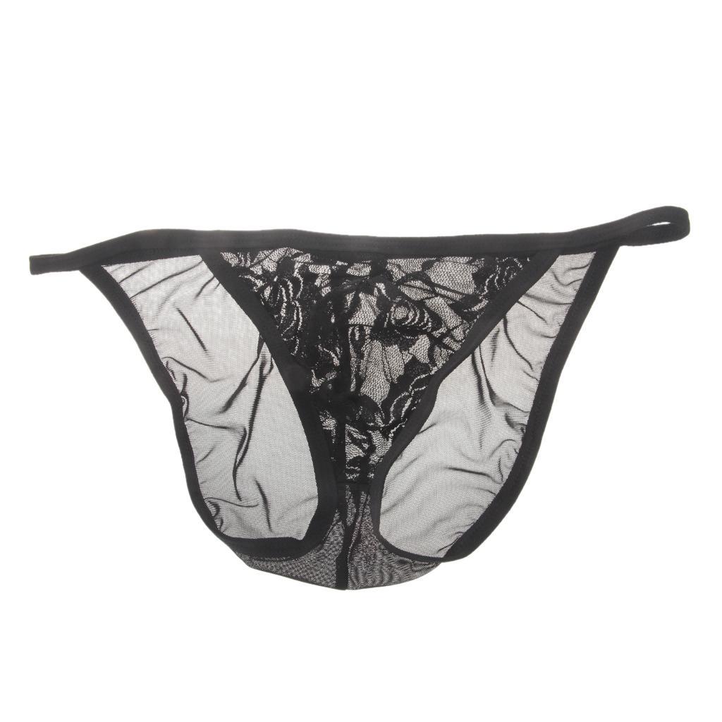 Piece of 2 Sexy Men Underwear See-through Shorts Bottoms Lingerie G-Strings Black