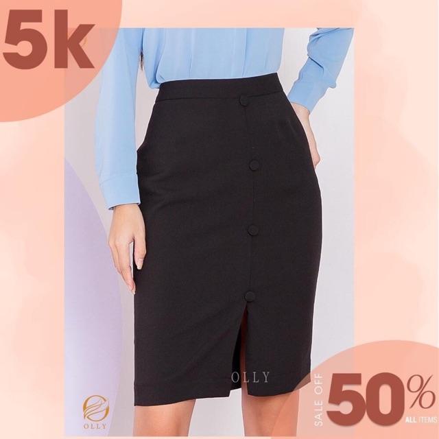 Chân váy bút chì sẻ giữa đính cúc vải thời trang nữ