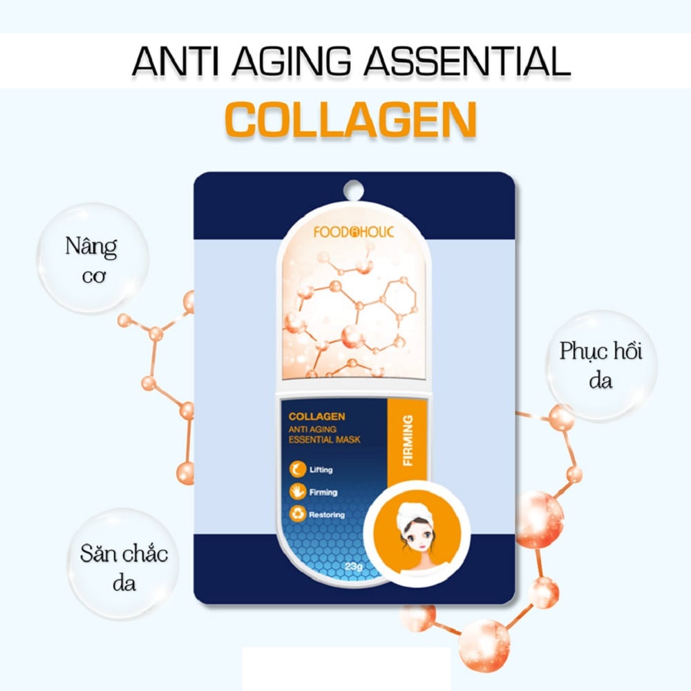 Mặt Nạ Chống Lão Hóa, Bổ Sung Collagen Mờ Nếp Nhăn Foodaholic Firm COLLAGEN Anti Aging Essential Mask 23g
