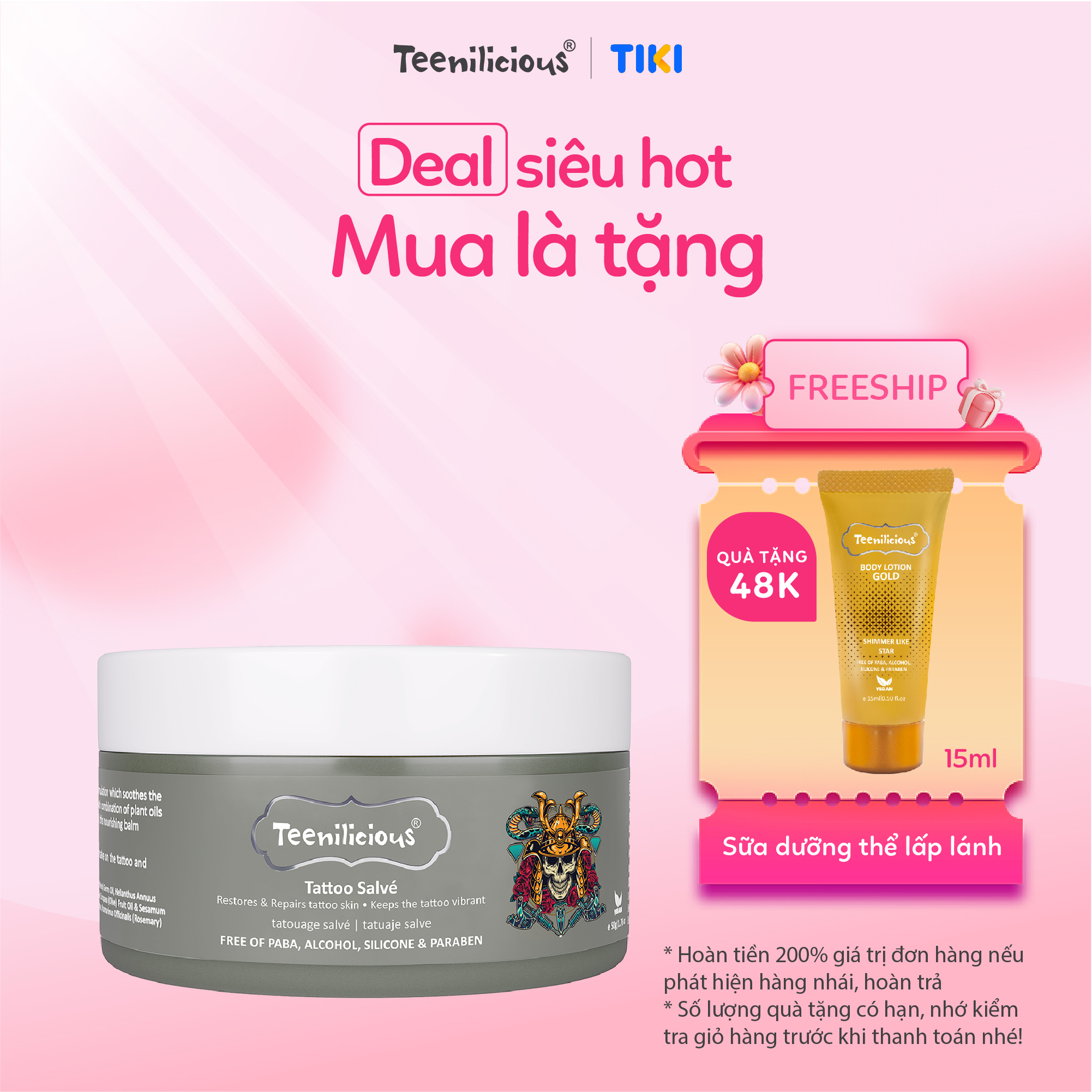 Kem Dưỡng Hình Xăm Teenilicious Tattoo Salvé Làm Mềm Mịn Da Xăm, Giữ Hình Xăm Bền Màu Và Sắc Nét 50g