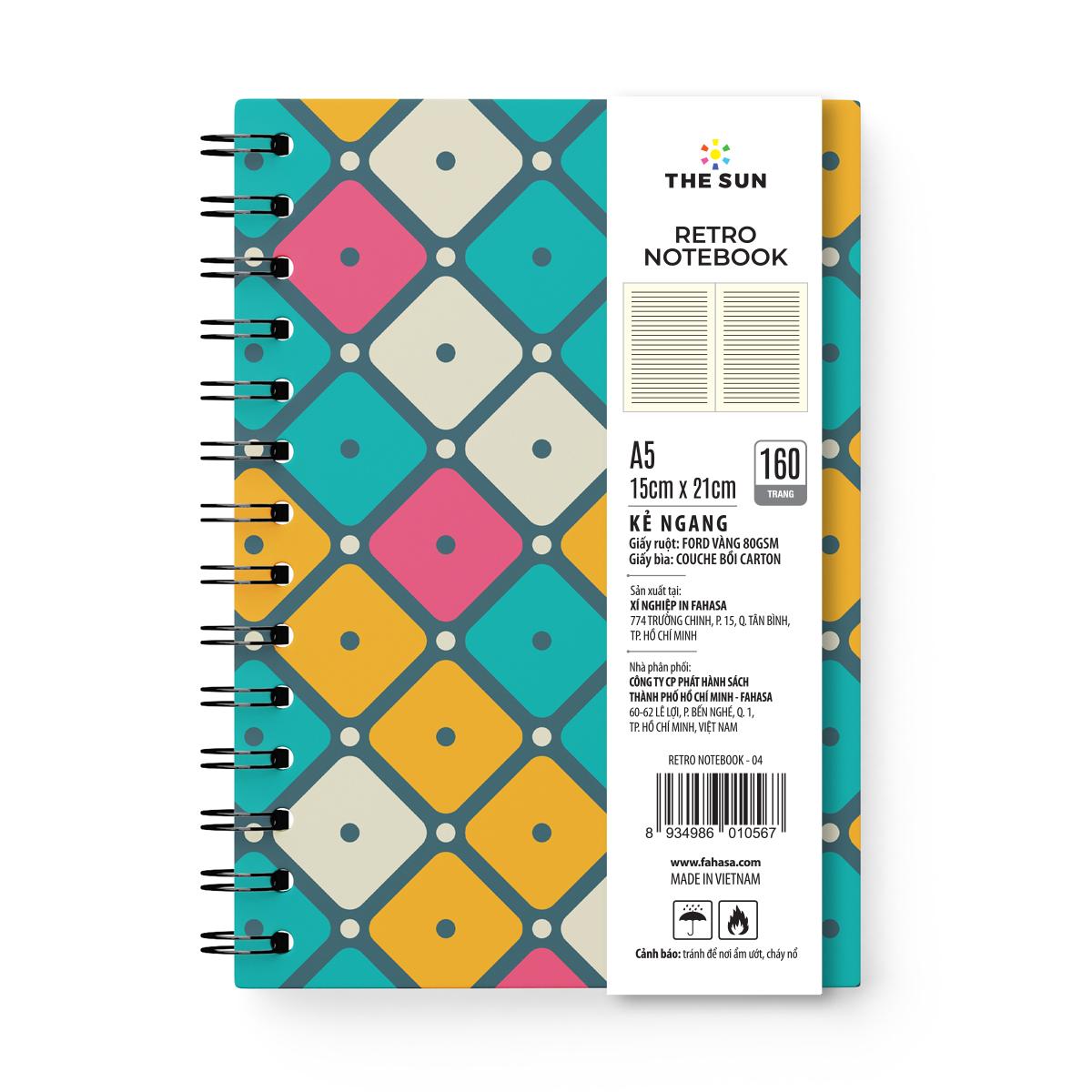 Sổ Lò Xo Bìa Cứng Retro A5 - Kẻ Ngang - 160 Trang 80gsm - The Sun 04