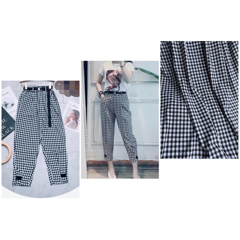 Quần lỡ kẻ caro cạp chun sau(ko kèm dây lưng)