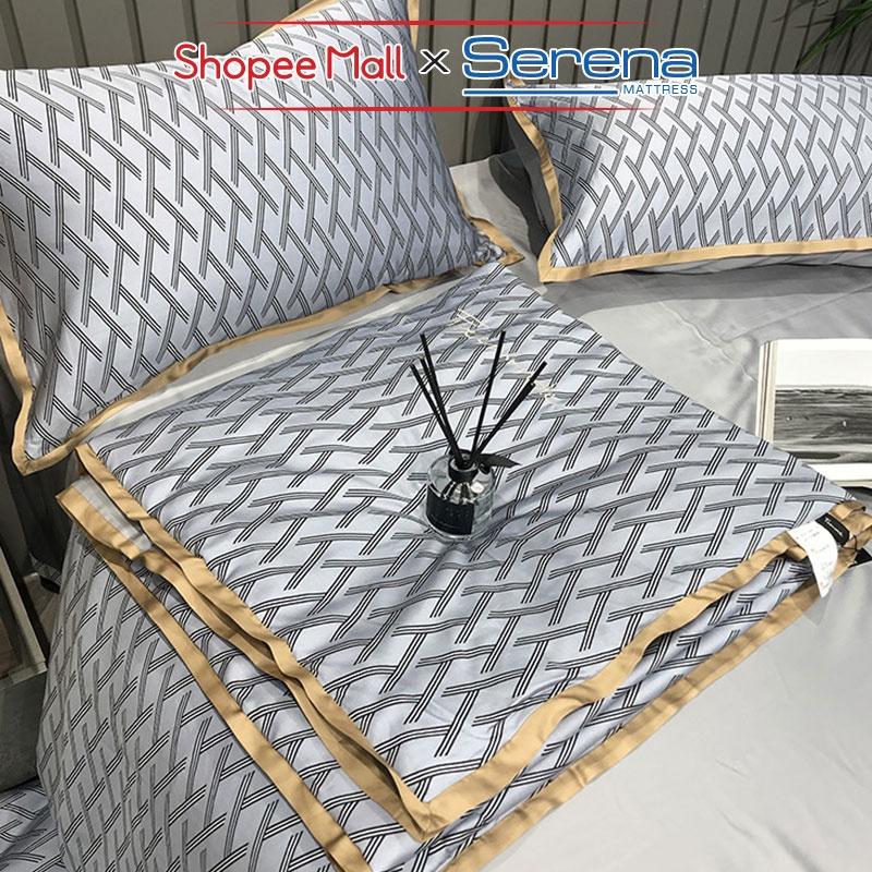 Bộ Drap Giường 5 Món Lụa Tencel SERENA Cao Cấp Set Combo Chăn Ga Ra Grap Trải Bọc Nệm Đệm Giường Trần Bông Chính Hãng