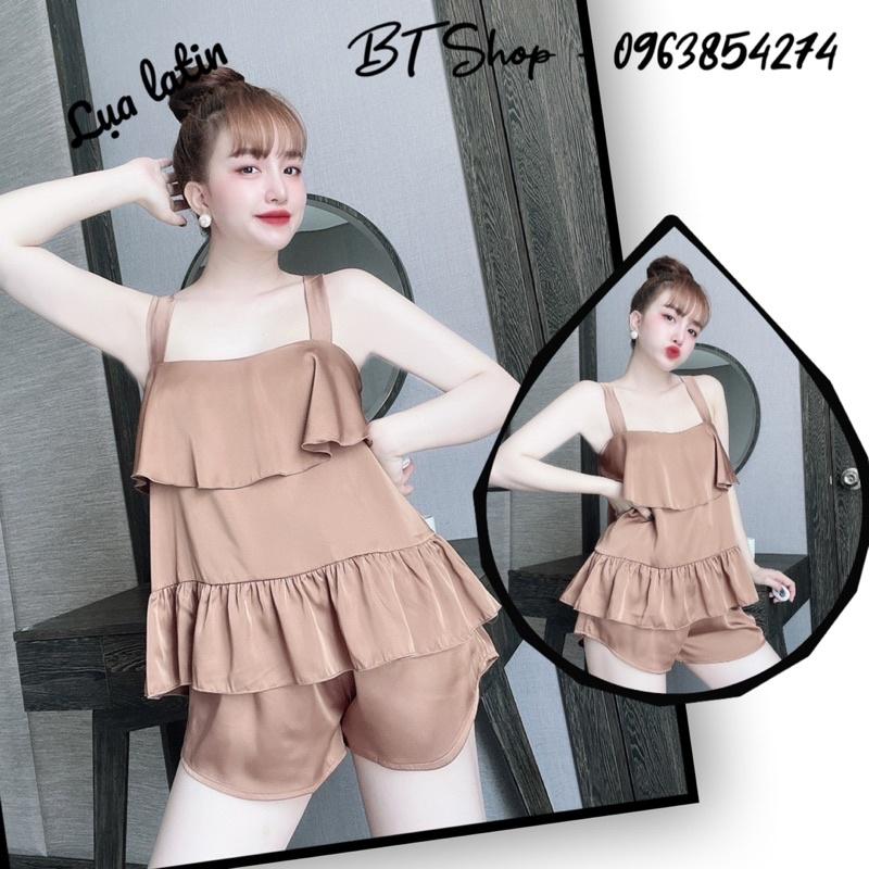 Đồ ngủ mặc nhà lụa latin đùi màu trơn freesize 42-57kg