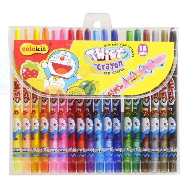 Bút sáp vặn Thiên Long Colokit Doraemon TCR-C05/DO - 18 màu - Không độc hại - Bút sáp siêu đẹp