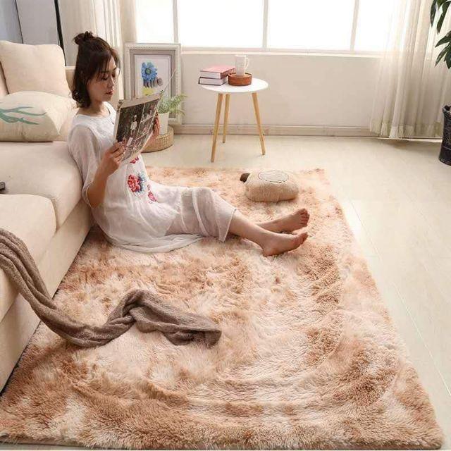 Thảm lông loang 1m6*2m cao cấp kèm Thảm chân cùng màu