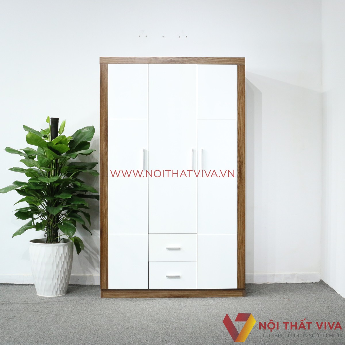 Tủ Áo 3 Cánh Cửa Mở Gỗ MDF Melamine Màu Óc Chó Cánh Trắng Đẹp Giá Rẻ