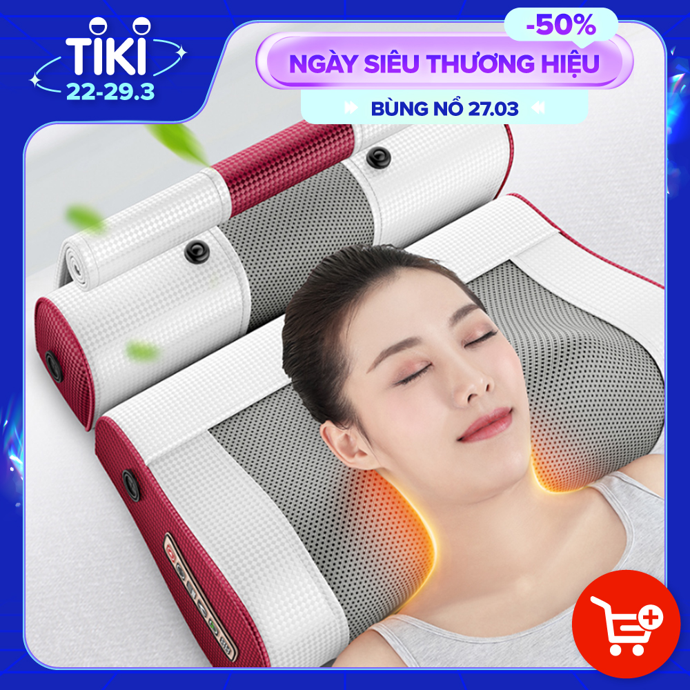 Gối massage hồng ngoại trị liệu 16 bi - Máy massage Cổ, Vai, Gáy, Lưng, Eo