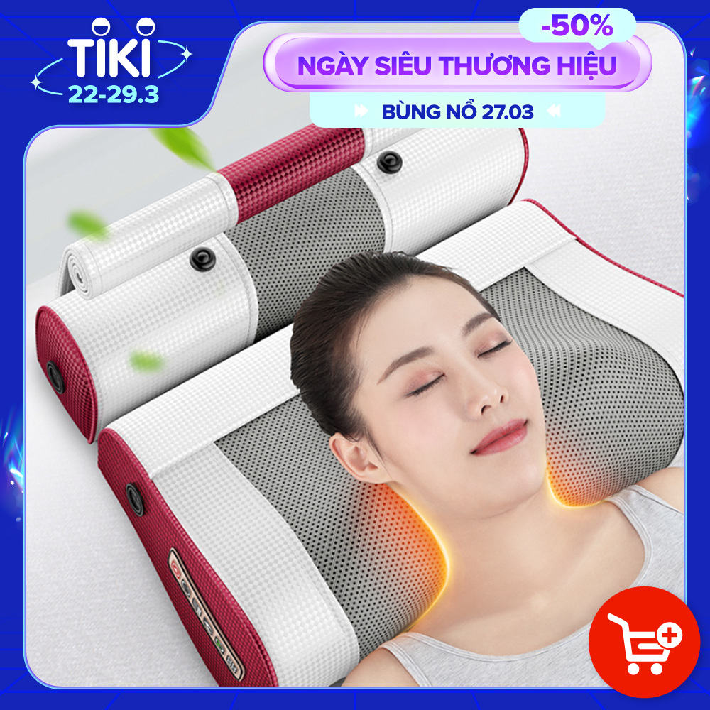 Gối massage hồng ngoại trị liệu 16 bi - Máy massage Cổ, Vai, Gáy, Lưng, Eo