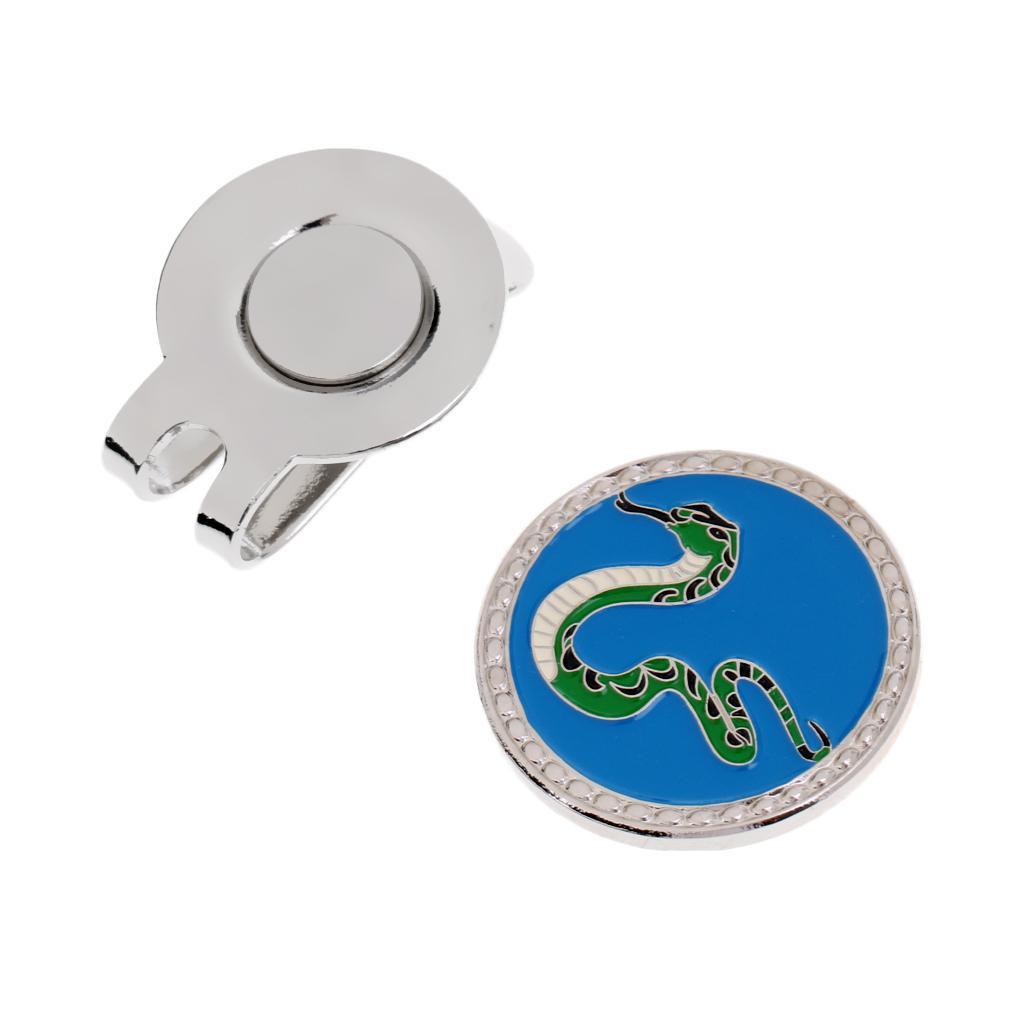 3xGolf Hat Clip Magnetic with Golf Ball Marker Chinese Zodiac Snake